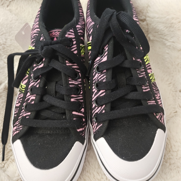 Adidas Nizza Platform Women's Zebra Pattern Sneakers - Black, Pink, Yellow - Picture 2 of 11